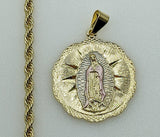 Plated Tri-Color Virgin Mary 4mm Rope/Braided Chain Necklace