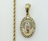 Plated Tri-Color Virgin Mary 3mm Rope/Braided Chain Necklace