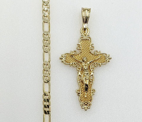 Plated Cross 4mm Figaro Chain Necklace