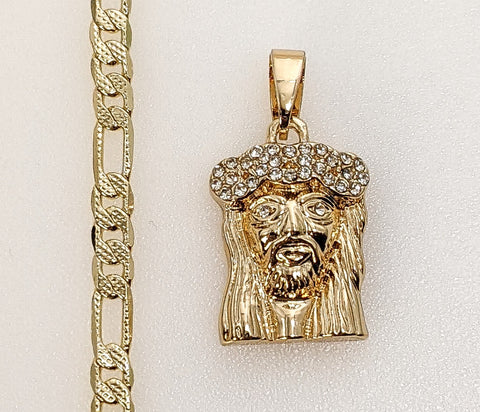 Plated Jesus 4mm 14K Diamond Figaro Chain Necklace