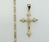 Plated Cross 3mm Figaro Chain Necklace