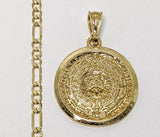 Plated Aztec Calendar 4mm Figaro Chain Necklace