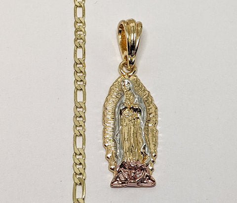 Plated Tri-Color Virgin Mary 3mm Figaro Chain Necklace