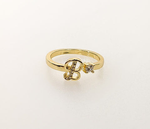 Plated Adjustable Initial Letter "B" Ring