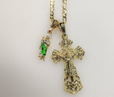 Cross Saint Jude Double Pendants Charms 3mm Figaro Plated Necklace