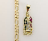 Plated Virgin Mary 5mm Figaro Chain Necklace