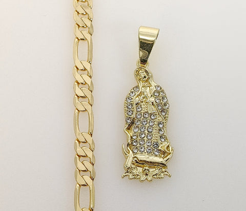 Plated Virgin Mary 5mm Figaro Chain Necklace