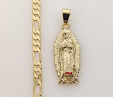 Plated Virgin Mary 5mm Figaro Chain Necklace