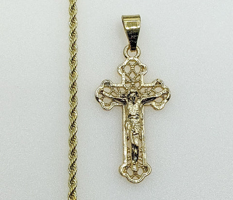 Plated Cross 2mm Rope/Braided Chain Necklace