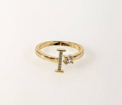 Plated Adjustable Initial Letter "I" Ring
