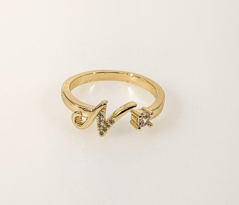 Plated Adjustable Initial Letter "N" Ring