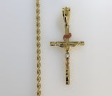 Plated Tri-Color Cross 3mm Rope/Braided Chain Necklace