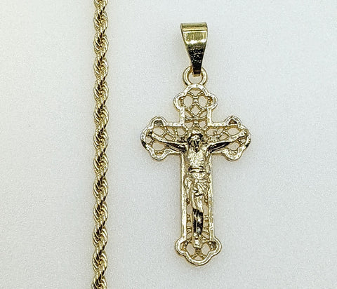 Plated Cross 3mm Rope/Braided Chain Necklace