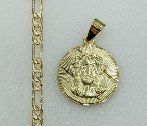 Plated Jesus 4mm 14K Diamond Figaro Chain Necklace