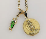 Virgin Mary Saint Jude Double Pendants Charms 3mm Figaro Plated Necklace