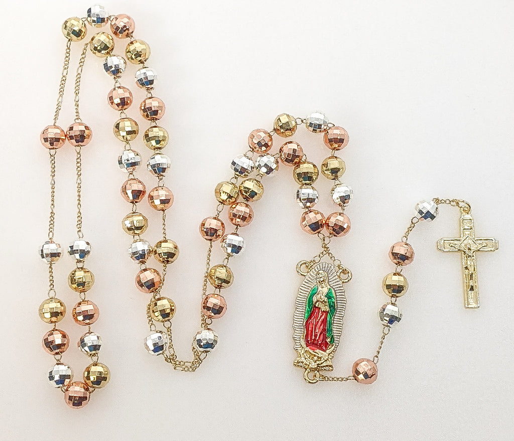 Plated Tri-Color Virgin Mary Rosary