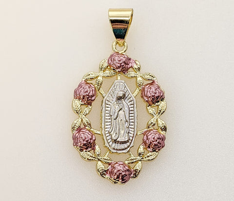 Plated Tri-Color Virgin Mary Pendant