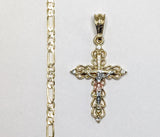 Plated Cross 4mm Figaro Chain Necklace