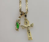Cross Saint Jude Double Pendants Charms 3mm Figaro Plated Necklace