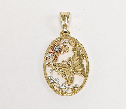 Plated Tri-Gold Butterfly Pendant