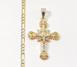 Plated Tri-Gold Cross 4mm Figaro Chain Necklace