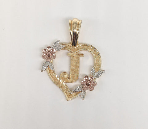 Plated Tri-Color Letter "J" Heart Pendant