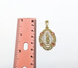 Plated Tri-Gold Virgin Mary 5mm Figaro Chain Necklace