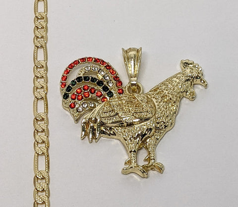 Plated Rooster 4mm 14K Diamond Figaro Chain Necklace