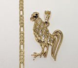 Plated Rooster 4mm 14K Diamond Figaro Chain Necklace