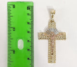 Plated Tri-Color Cross 4mm Figaro Chain Necklace