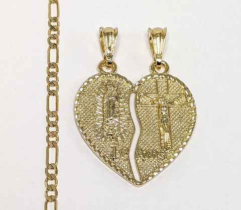 Plated Virgin Mary 4mm Figaro Chain Necklace