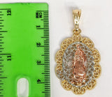 Plated Tri-Color Virgin Mary 4mm 14K Diamond Figaro Chain Necklace