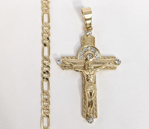 Plated Cross 5mm Figaro Chain Necklace*