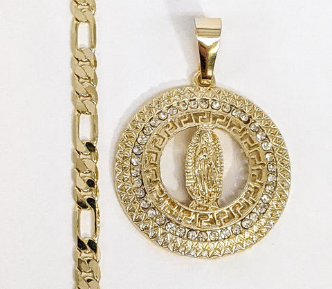 Plated Virgin Mary 5mm Figaro Chain Necklace