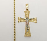 Plated Tri-Gold Cross 3mm Rope/Braided Chain Necklace