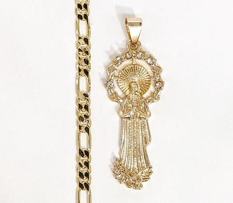 Plated Virgin Mary 5mm Figaro Chain Necklace