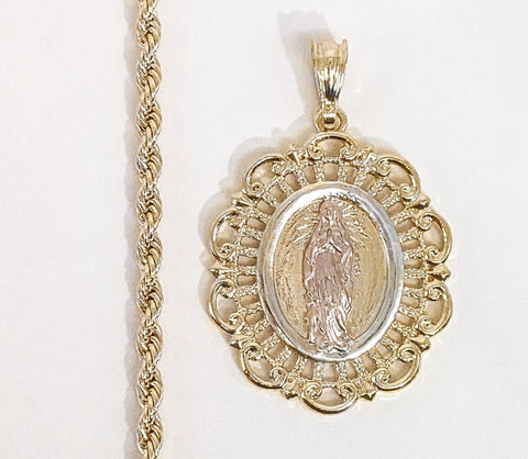 Plated Virgin Mary 4mm Rope/Braided Chain Necklace