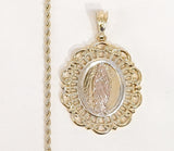 Plated Tri-Gold Virgin Mary 2mm Rope/Braided Chain Necklace