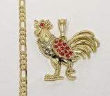 Plated Rooster 4mm 14K Diamond Figaro Chain Necklace