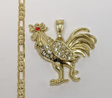 Plated Rooster 4mm 14K Diamond Figaro Chain Necklace