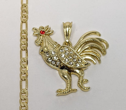 Plated Rooster 4mm 14K Diamond Figaro Chain Necklace