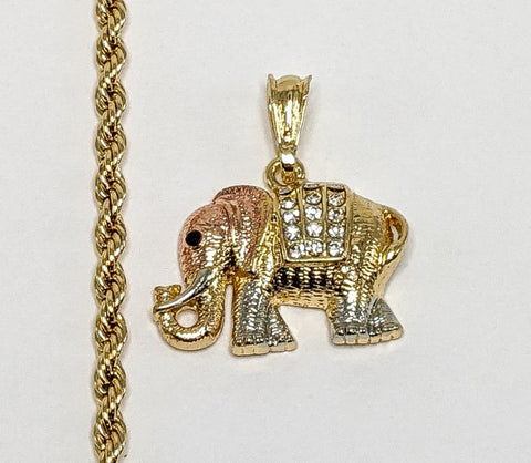 Plated Tri-Gold Elephant 4mm Rope/Braided Chain Necklace