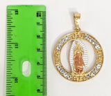 Plated Tri-Gold Round Virgin Mary Pendant