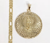 Plated Virgin Mary 5mm Figaro Chain Necklace