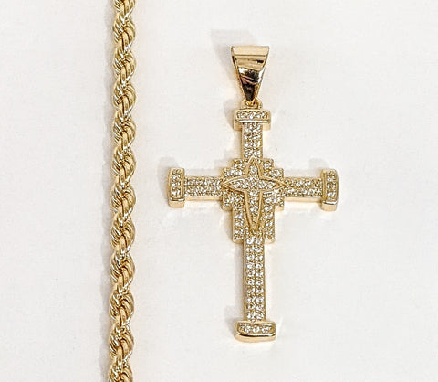 Plated Cross 4mm Rope/Braided Chain Necklace