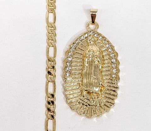 Plated Virgin Mary 5mm Figaro Chain Necklace