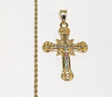 Plated Tri-Gold Cross 2mm Rope/Braided Chain Necklace