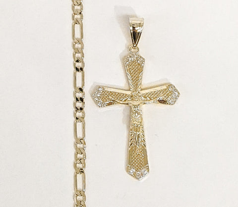 Plated Cross 4mm Figaro Chain Necklace