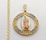 Plated Tri-Gold Virgin Mary 4mm Mariner Anchor Chain Necklace