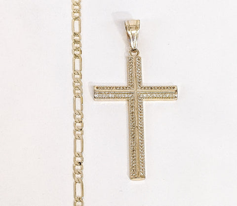 Plated Cross 4mm Figaro Chain Necklace